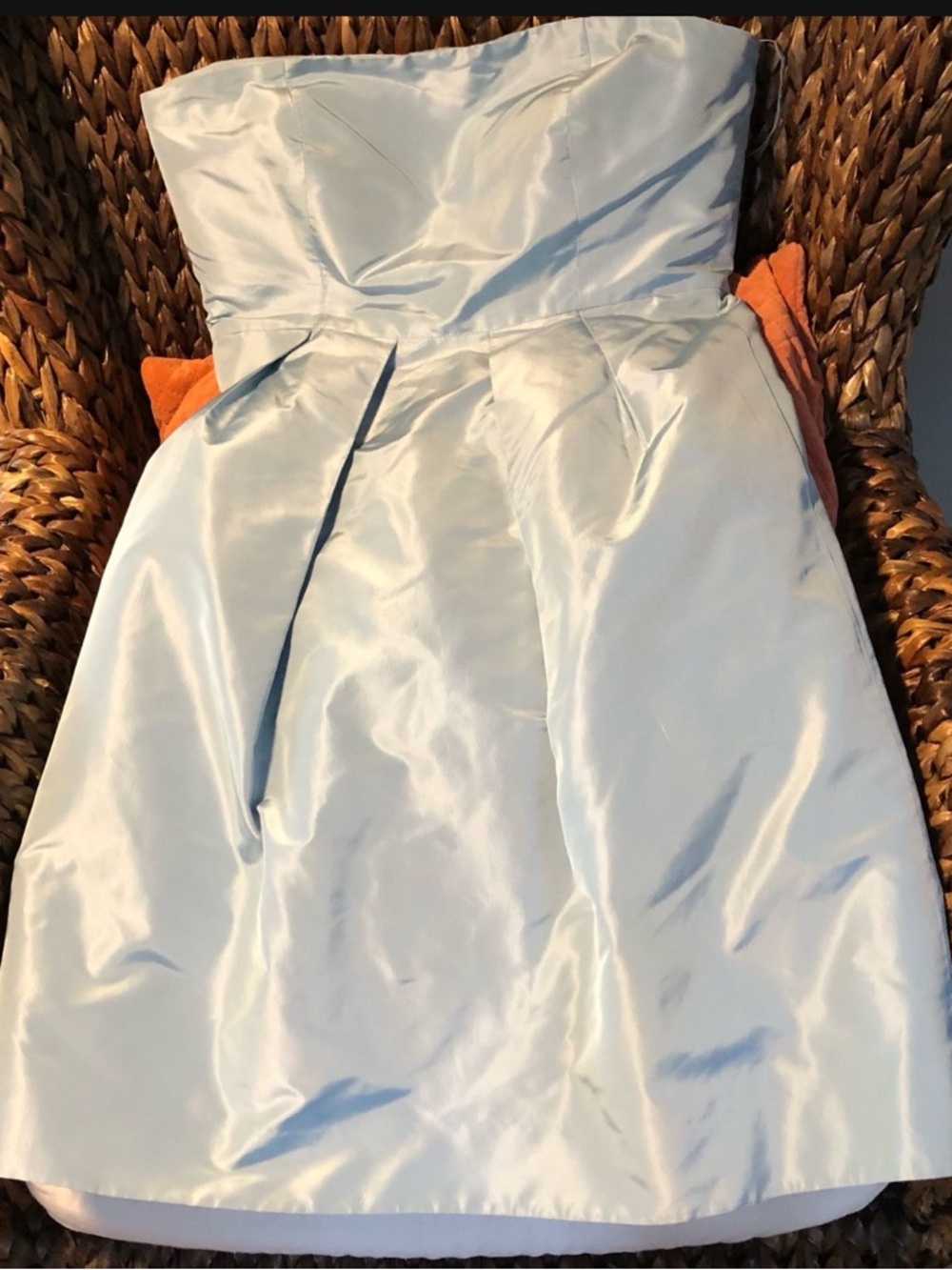 J. Crew Blue Pleated Strapless Silk Dress with Hidden Pockets